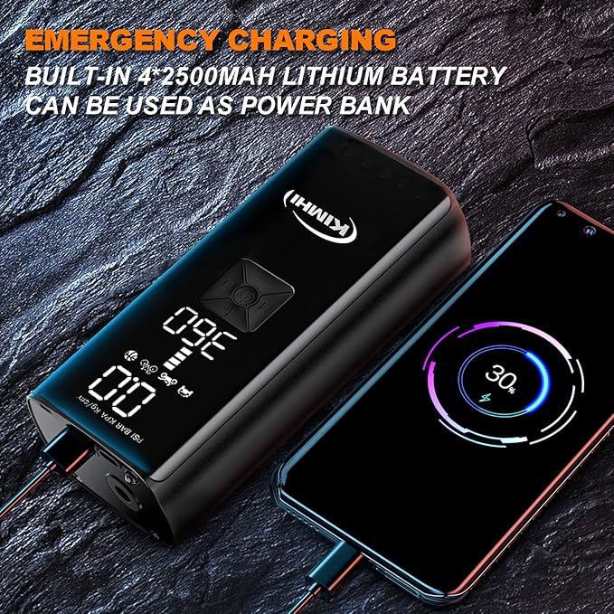 Tire Inflator Portable Air Compressor - KIMHI 150 PSI Cordless Car Air Pump,2X Faster Pump with 10000mAh Rechargeable Battery,Digital Pressure Gauge, LED Light,For Car,Motorcycle and Ball