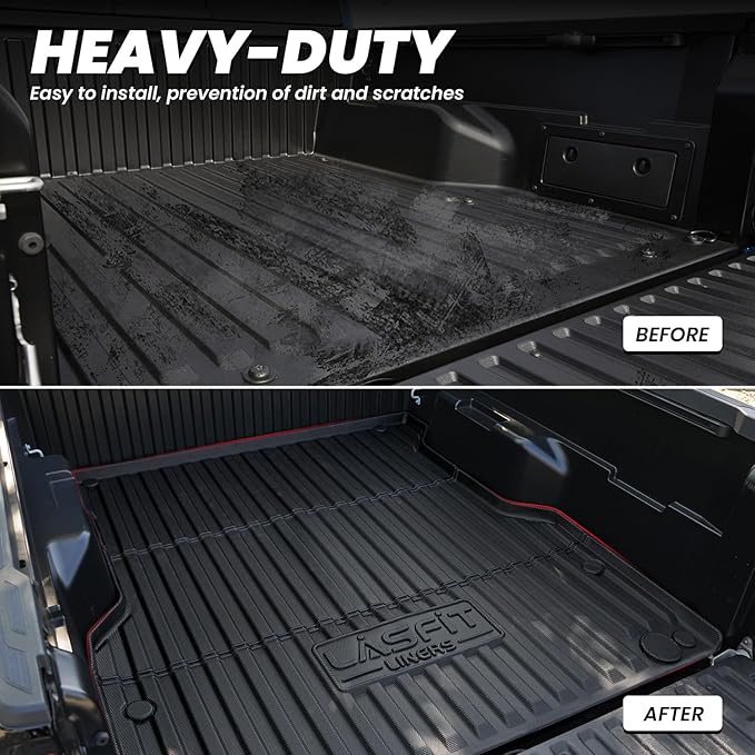 LASFIT Bed Mat for Toyota Tacoma 2024 2025 Truck Bed (5ft,5'Bed), All Weather 5 ft Rubber Car Bed Liner for Toyota Tacoma Accessories, TPE Trunk Mat&Cargo Liner, Black