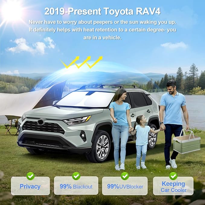 8pcs Car Window Shades for Toyota RAV4 2019-Present Accessories,Windshield Side Rear Full Sunshade,Sun Visor UV Blocking, Privacy Protection and Blackout for Camping Outdoor