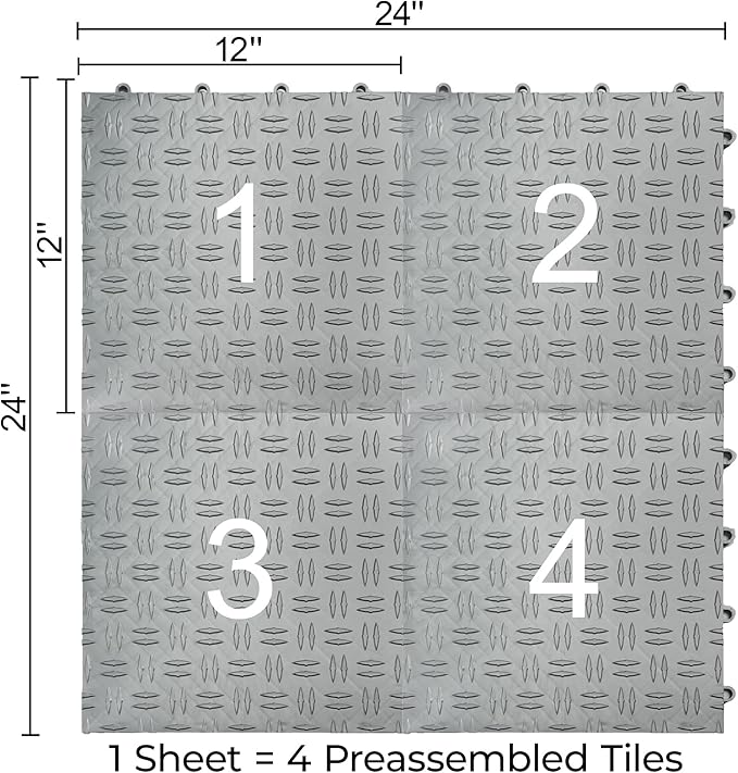 Big Floors GarageTrac Diamond, Interlocking Non-Slip Garage Flooring Tile, Durable, Modular, Heavy-Duty Copolymer, Easy Install (Alloy, 12 Pack of 12 x 12" Tiles)