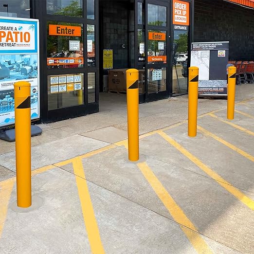 46" High Pour in Place Steel Bollard Post with Removable Cap, 5-1/2" OD Safety Bollard Yellow Powder Coat, Metal Bollard Parking, Door Front Barrier