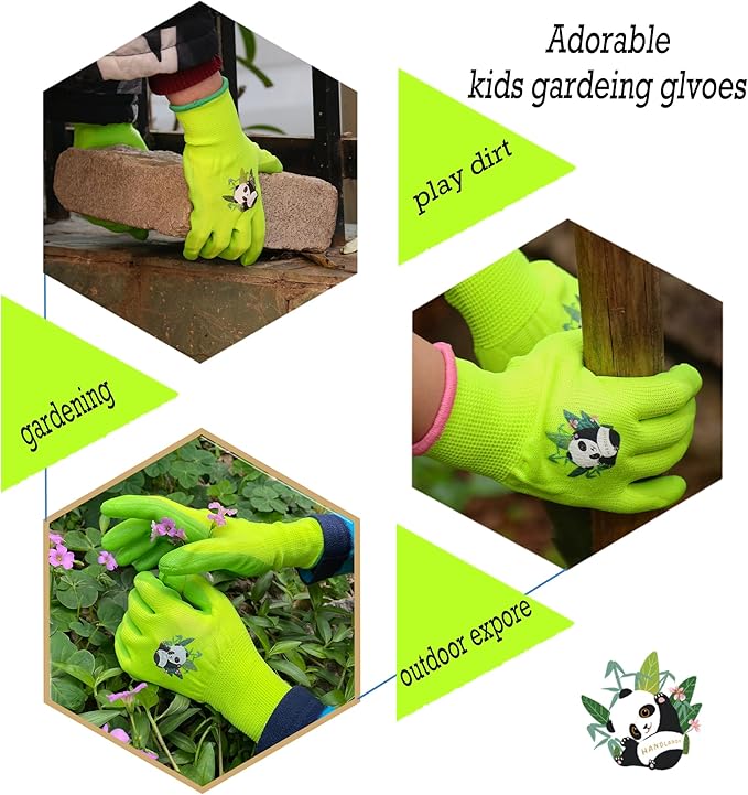 HANDLANDY 2 Pairs Kids Gardening Gloves, Toddler Children Garden Yard Work Outdoor Playing Gloves, Rubber Coating, for Girls Boys Youth (Size S, Green)