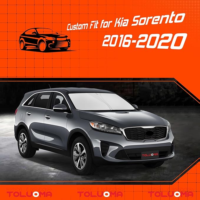 Custom Fit Windshield Sun Shade for Kia Sorento 2016-2020 - Full Coverage, 210T Reflective Fabric, Double-Layer Design - Blocks 99% UV Rays, Keeps Car Cool, Easy to Install and Store