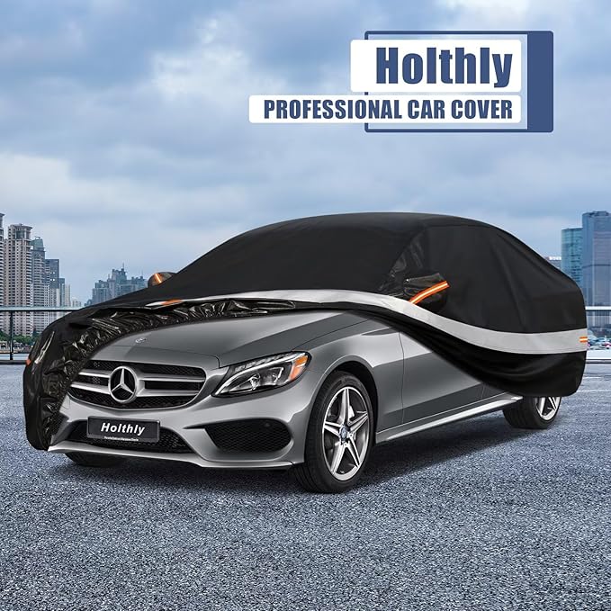 10 Layers Car Cover Custom Fit for Mercedes Benz C Class C250 C300 C43 C63 (1993-2025), Waterproof All Weather for Automobiles, Outdoor Full Cover Sun Dust Rain Protection with Cotton. Black