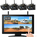 4 Magnetic Solar Wireless Backup Camera HD1080P DVR 10.1" Touchscreen Monitor, Quad RV Rearview Backup Cameras Wireless System for RV Trailer Tractor, Built-in 9600mAh Solar Battery, BL104