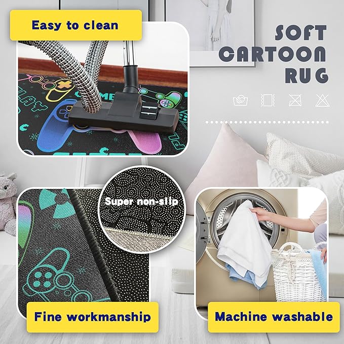 Play Gaming Rug for Bedroom Gamer Mat Gamepad for Boys Room 2x3 for Playroom Decor Washable