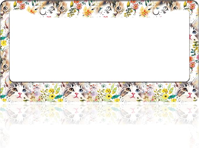 Cute Cat License Plate Frame Kitten Stainless Steel License Plate Holder for Front or Rear Car Tags Funny for Car Decoration Accessories with Screws 6.3 X 12.2 in for Women Men