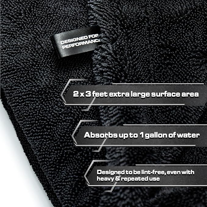 Blackline Car Drying Towel - 2ft x 3ft XL, Popular Pick Among Detailing Pros - 1300 GSM Microfiber - Absorbs Over 8lbs of Water - Leaves No Streaks, Spots or Scratches - Dries an Entire Vehicle