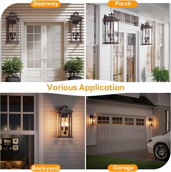 Oil Rubbed Bronze Dusk to Dawn Outside Lights 3-Light, 20" 2 Pack Porch Wall Mount Light Fixtures Large Brown Photocell Sensor Outdoor Wall Lanterns, Vintage Exterior Sconce Lamps E12