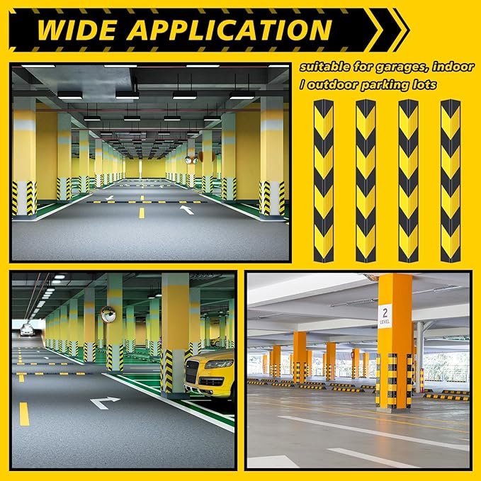12 Pack Garage Wall Corner Guards, 31" Rubber Edge Protectors with Reflective Stripe for Parking Safety, Car Bumper and Wall Corner Protection