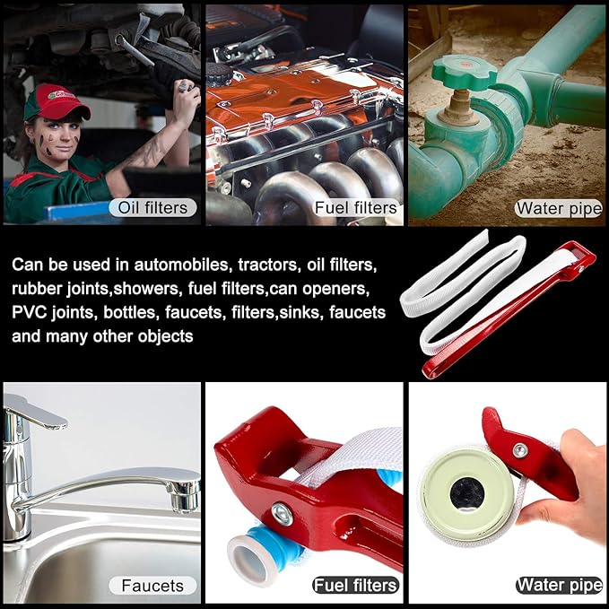 Mudder 12 Inch Strap Wrench Adjustable Pipe Nylon Plumbing Strap Wrench Oil Filter Jar Opener Handle Belt Anti-sliding Fixed Tool