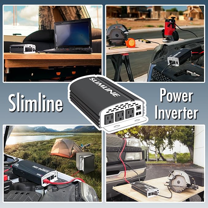 Wagan EL3724 2000W Slim Line AC to DC Power Inverter 2000W TrueRated Continuous 4500W Surge Power DC 12V to AC 110V Power Inverter with 3 AC Outlets and 2A USB Charging Port