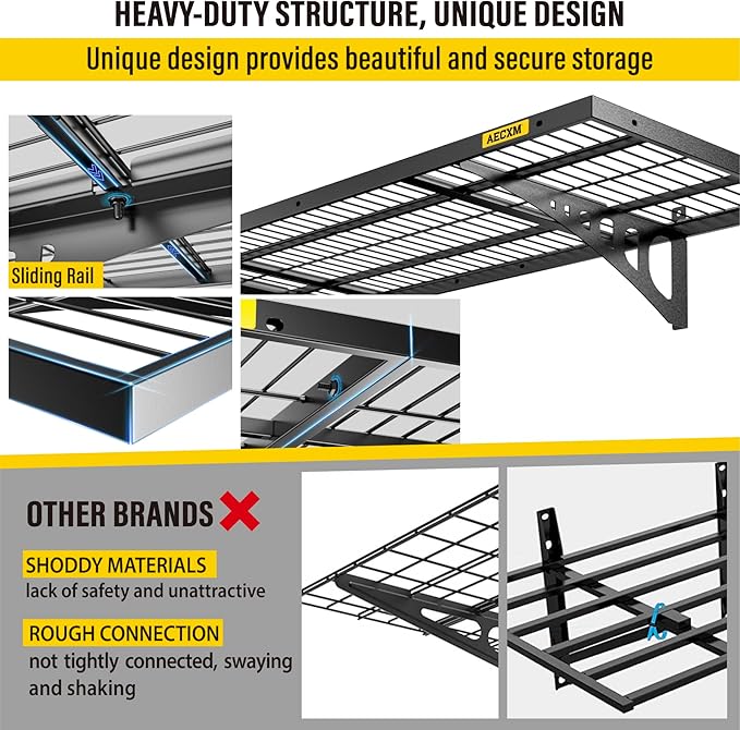 1.64x4ft 4Pack Wire Shelving Unit Heavy Duty Garage Storage Shelves Wall Mounted Black 1120lbs Load Capacity（20-inch-by-48-inch）