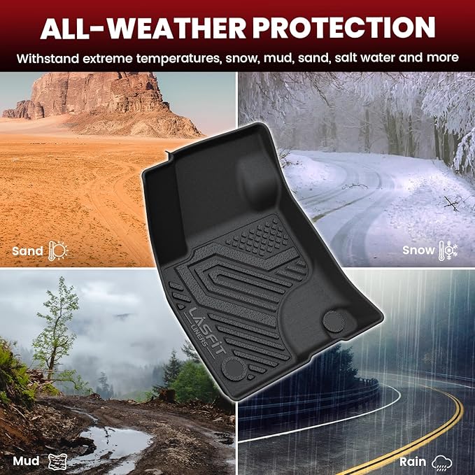 LASFIT Floor Mats and Cargo Liner for Ford Escape Gasoline 2020-2025(NOT for Hybrid Models) All Weather Protector TPE Custom Fit Car Floor Liners, 1st & 2nd Row & Trunk Set, 4PCS Black