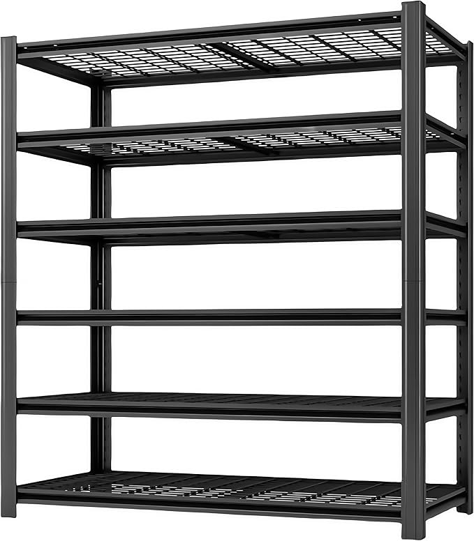 6 Tier Metal Shelving Unit, Adjustable Storage Shelves, 84" H x 55" W x 24" D Heavy Duty Garage Shelves for Warehouse, Basement, Kitchen, Pantry, Living Room, Black (6T 84 * 55 * 24)