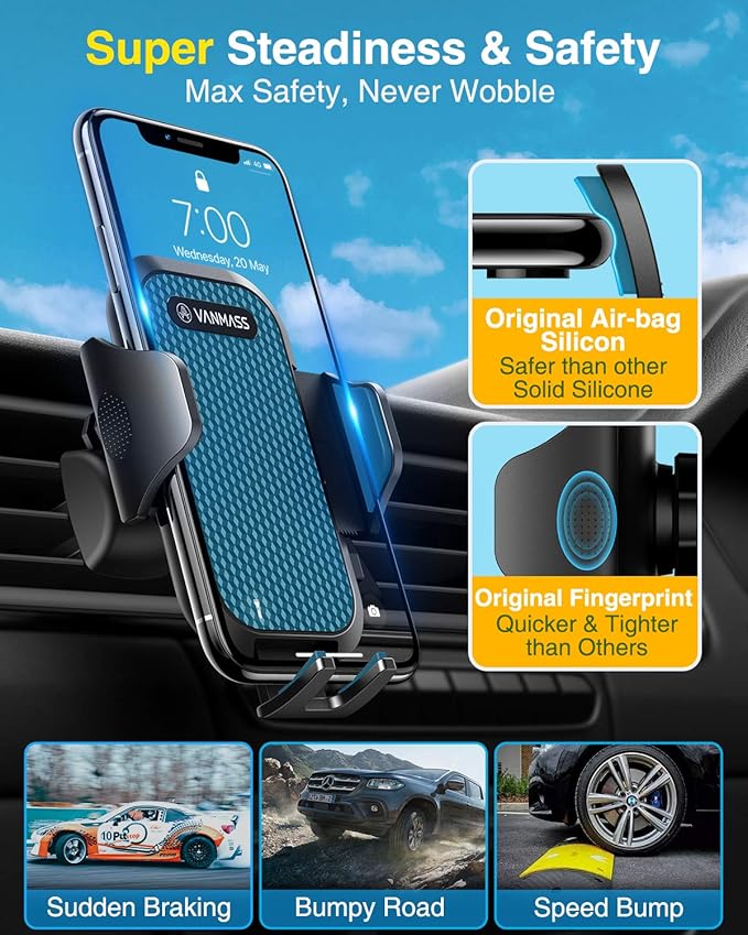 VANMASS [Pro Version] Universal Car Phone Mount [2025 Super Suction Cup] Phone Holder for Car, Cell Phone Car Mount for Windshield Dash Vent Truck Stand for iPhone 16 Pro Max 15 14 13 Samsung Android
