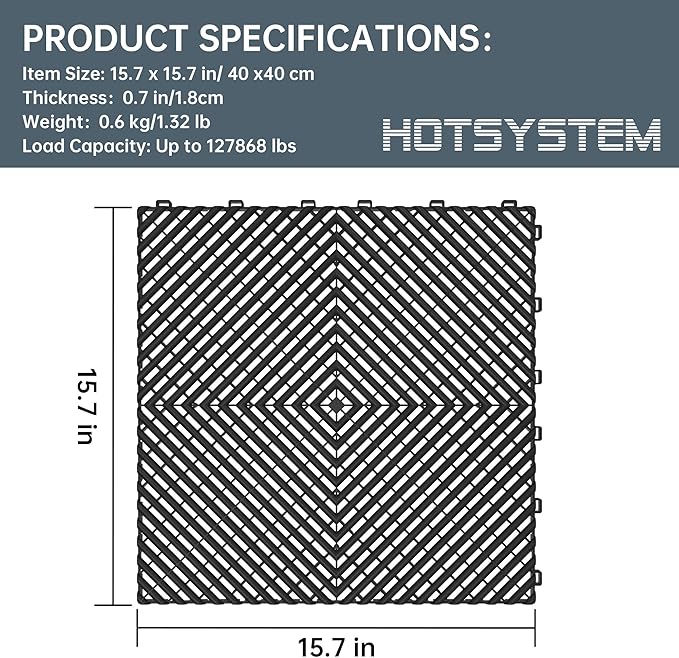 Multifunctional Interlocking Modular Garage Floor Tiles, Non-Slip Interlocking Polypropylene Floor Tiles, 15.7'' x 15.7'' x 0.7''(Thickness) Flooring Tile(40 Pack), Black