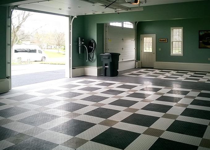 Big Floors GarageTrac Diamond, Interlocking Non-Slip Garage Flooring Tile, Durable, Modular, Heavy-Duty Copolymer, Easy Install (White, 24 Pack of 12 x 12" Tiles)
