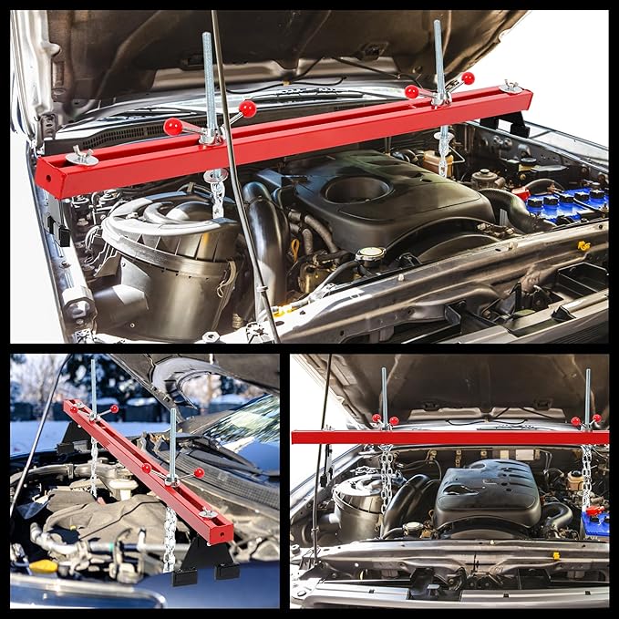 KUAFU Engine Support Bar 1100lbs Capacity Motor Transverse Bar with 2 Points Lift Holder Dual Hook Cross Hoist Engine Hoist for Home Garages & Auto Repair Shop