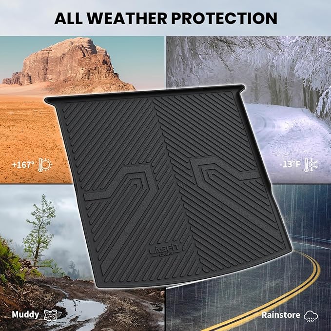 LASFIT Cargo Mat for Volkswagen Tiguan 2018-2024（Fit 5 Seats Not Fit 7 Seats）, Custom Fit All-Weather TPE Rubber Trunk Mat for VW Accessories, Waterproof, Easy to Clean, Black