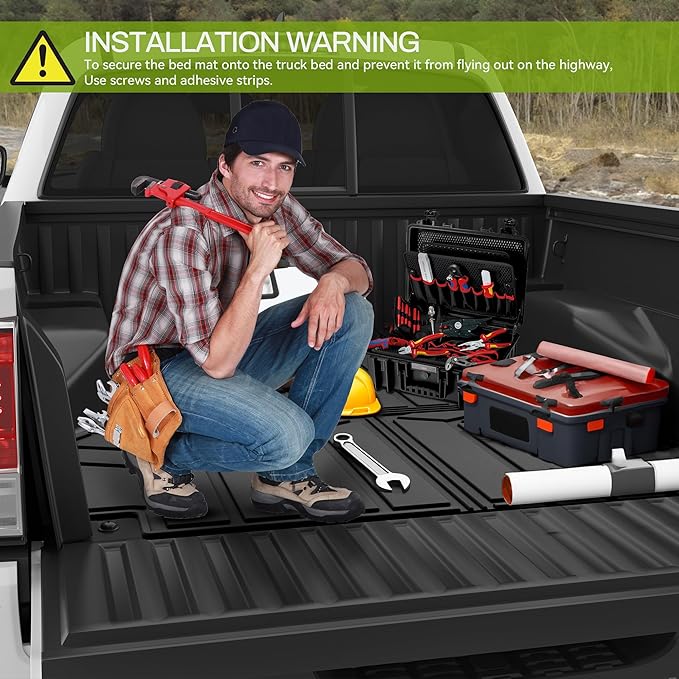 AUTOSAVER88 5.8FT Truck Bed Mat Fit for Chevrolet Silverado/GMC Sierra 1500 2019-2025, All Weather Protection TPE Heavy Duty Pickup Cargo Mat for Chevy Silverado Bed Liner Accessories, Black