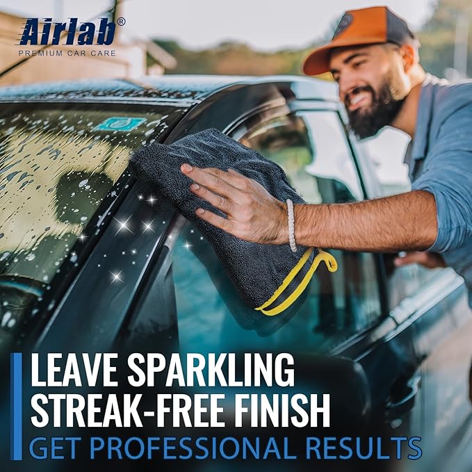 Airlab Microfiber Towels for Cars Wash Drying Extra Large Super Absorbent Cleaning Cloth Auto Detailing Ultra Soft, Lint-Free, Streak-Free, 35 x 24 Inch, Pack of 1, Grey-Yellow, 600 GSM