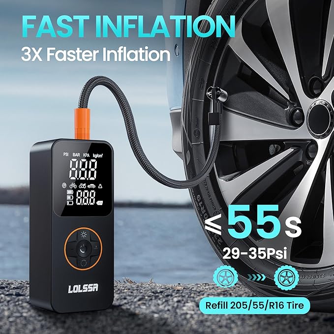 Tire Inflator Portable Air Compressor-Air Pump 20000mAh & 150PSI Cordless Electric for Car, Motorcycle, Bike, Ball, with Tire Gauge Pressure, Dual-Use Type (Orange)