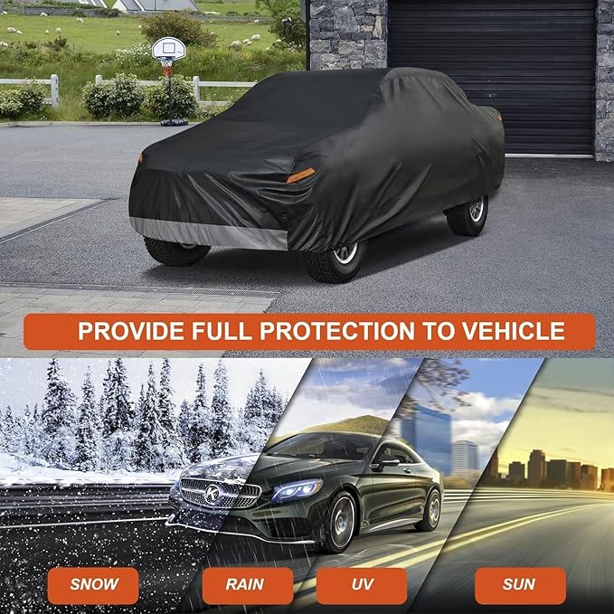 Kayme 7 Layers Truck Cover Waterproof All Weather, Heavy Duty Outdoor Pickup Cover Sun Uv Rain Protection, Universal Fit (Length Up to 240 inch) XL+.Black