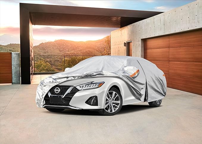 Kayme 6 Layers Car Cover Custom Fit for Nissan Maxima (1988-2025) Waterproof All Weather for Automobiles, Outdoor Full Cover Rain Sun UV Protection.Silver