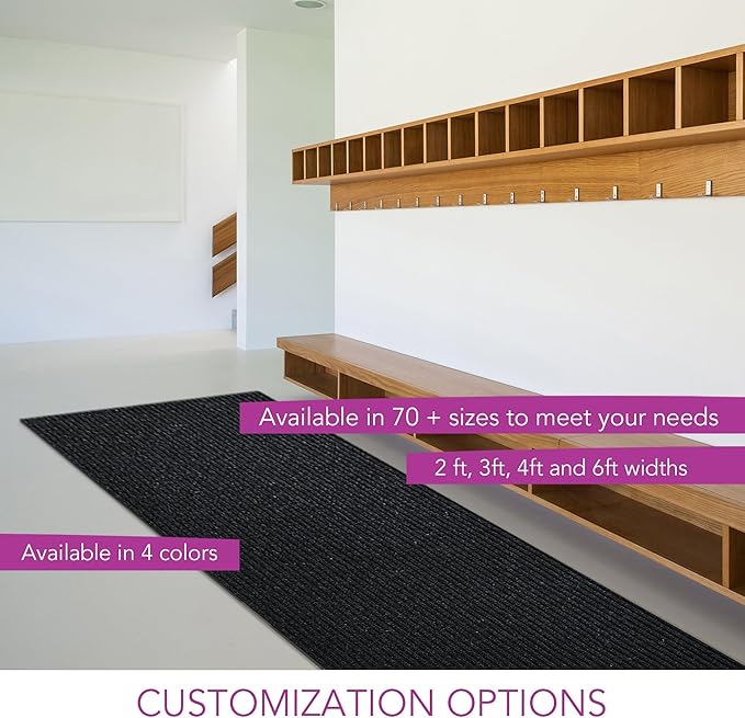 iCustomRug Spartan Weather Warrior Indoor/Outdoor Utility Ribbed Carpet Runner with Non-Slip Thermoplastic Rubber Backing, 3ft X 52ft in Black