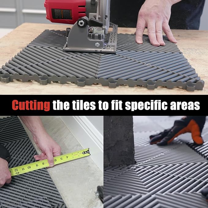 50PCS|15.7"x15.7" Garage Flooring Tiles, Non-Slip Interlocking Plastic Garage Floor Mat, Garage Organization & Garage Storage, Vented Pattern(Grey)
