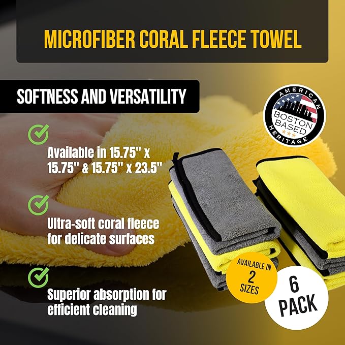 VPD Microfiber Coral Fleece Towels - Dark Yellow, Ultimate Car Drying Towels, Extra Large, Super Absorbent, Lint and Scratch Free, Perfect for Car Wax Polishing (6, 15.75" by 23.5")