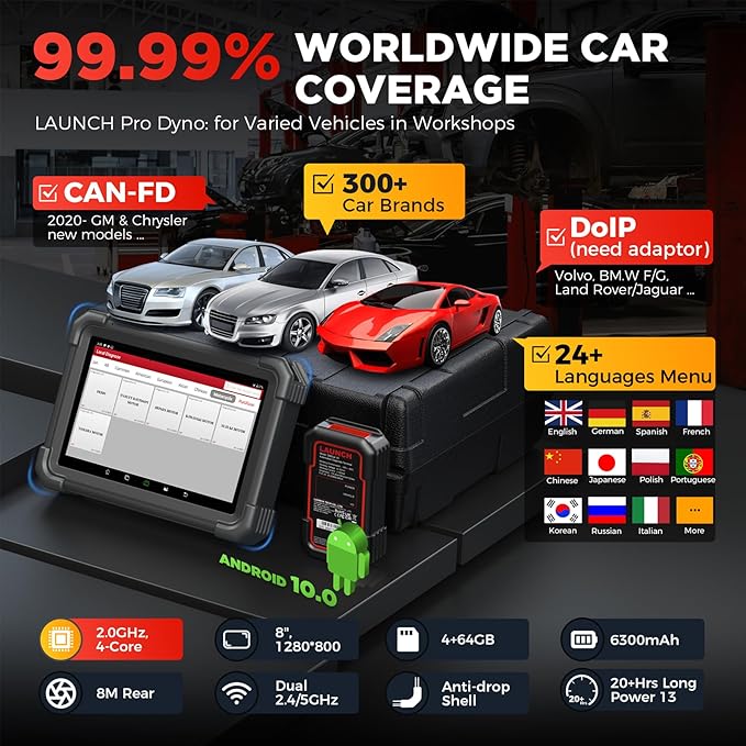 LAUNCH X431 PRO Dyno 2025 Upgrade Bidirectional Scan Tool for 99.99% of Cars, ECU Coding, Active Tests, 38+ Services, All System Diagnostic Scanner, CAN-FD & DoIP, FCA AutoAuth, 2 Years Free Update