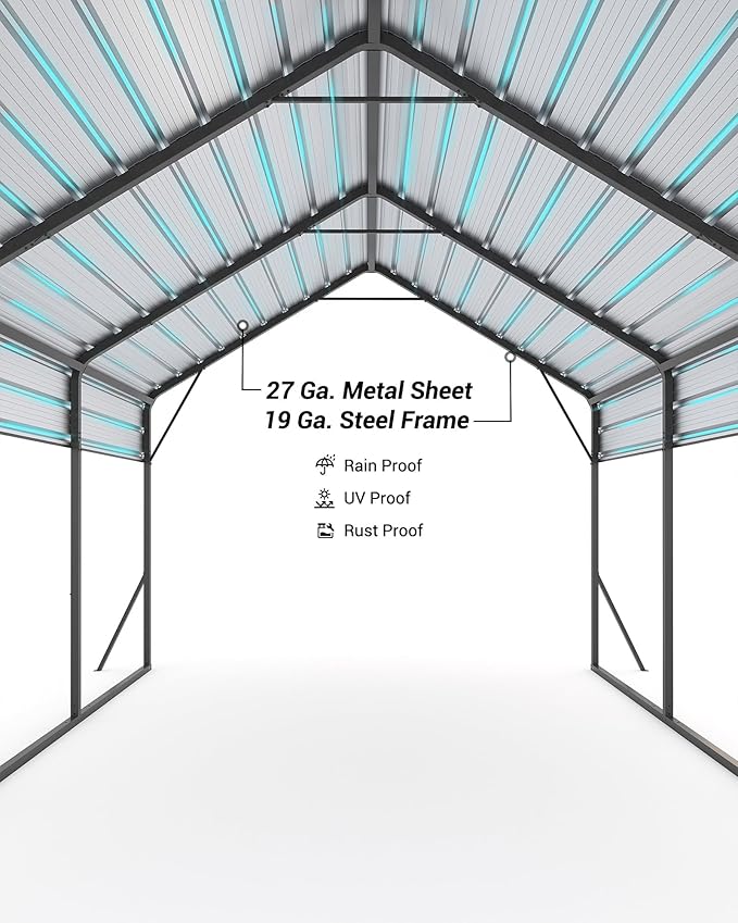 13 x 21 FT Metal Carport, Heavy Duty Carports Reinforced Frame and Steel Roof, All-Weather Shelter Canopy for Pickups, Boats, Cars, and Tractors