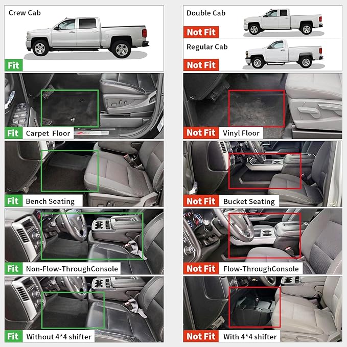 LASFIT Floor Mats 2014-2018 for Chevy Silverado/GMC Sierra 1500, 2015-2019 2500HD 3500 HD, Crew Cab Only/Bench Seat, All Weather TPE Custom Fit Car Floor Liners, with Carpet Floor Only