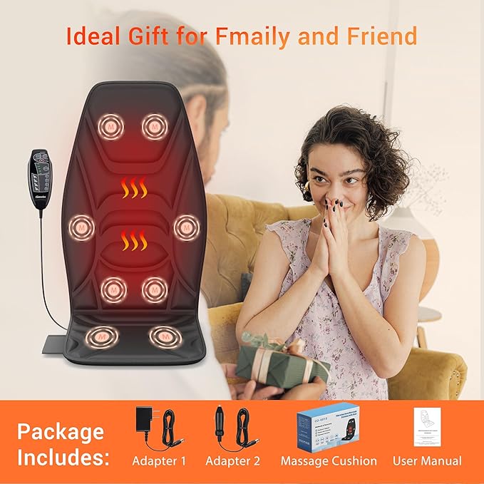 Massage Seat Cushion with Heat, Back Massager for Pain Relief Deep Tissue, Vibration Massage Chair Pad, Chair Massager for Home Office Use, Gifts for Men & Women