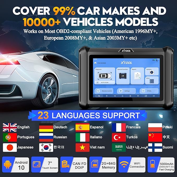 XTOOL D7W Wireless OBD2 Scanner Diagnostic Tool 2025 Upgraded Ver. of D7, Bidirectional Scan Tool, ECU Coding, 39+ Resets, CAN FD & DoIP, All System Scanner for Car with 3-Year Update