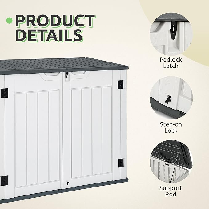 GOOBED Horizontal Shed with Padlock Latch, Outdoor Storage Shed for Backyard and Garden, 35 Cu Ft Small Storage, Waterproof, Easy Assembly, Light Gray