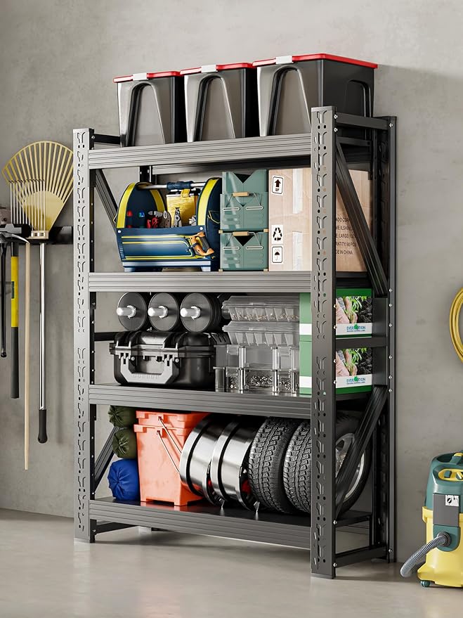 4-Tier Storage Shelves,79" H Heavy-Duty Garage Shelving Unit,Adjustable Industrial Metal Shelf System,3,400lbs Capacity,Tool Organizer for Garage,Workshop,42" W*20" D*79" H,Black