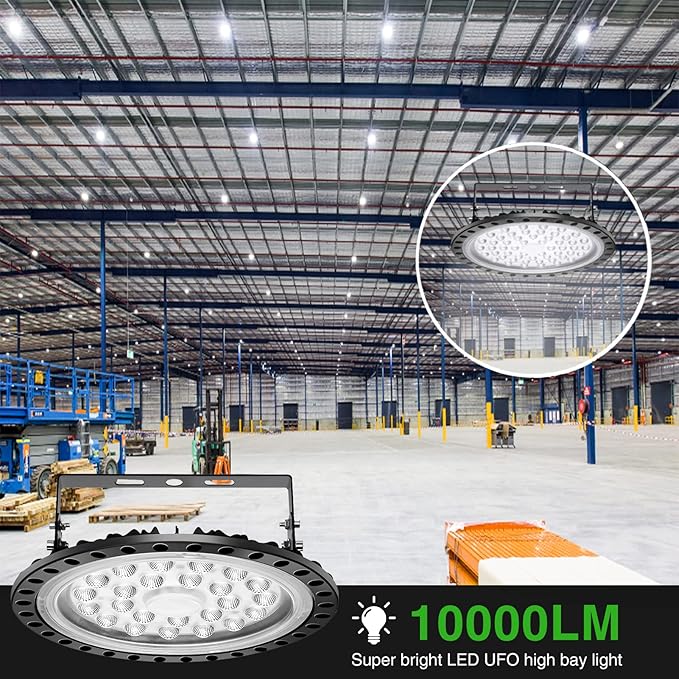 Viugreum 10 Pack 100W UFO LED High Bay Light, 10000LM 6500K Daylight White Led Bay Light Fixtures, IP65 Waterproof Commercial Warehouse/Workshop/Wet Location Area Light