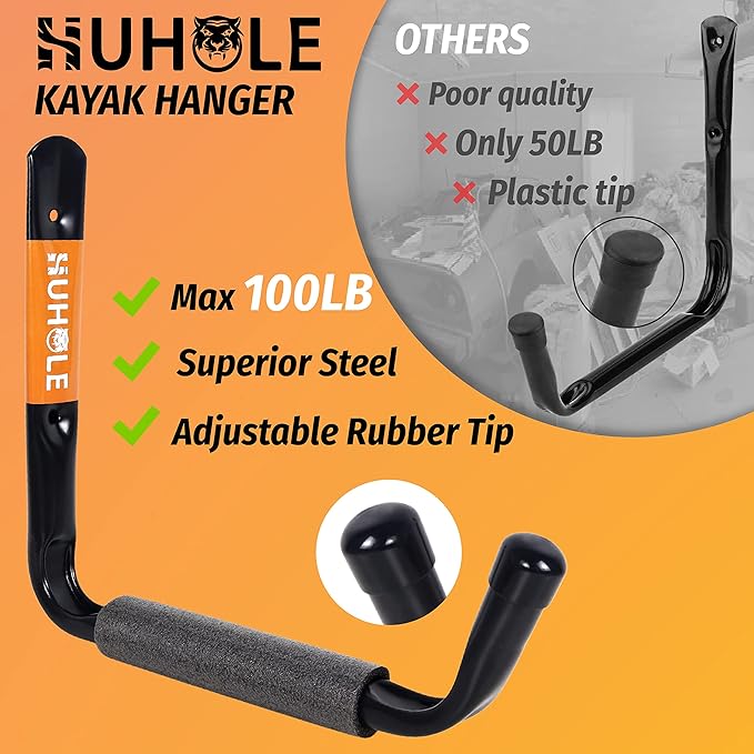 HUHOLE Heavy Duty Garage Ladder Hooks, 4PC, Black Wall Mount Ladder Hangers with 13.6" Jumbo Arm