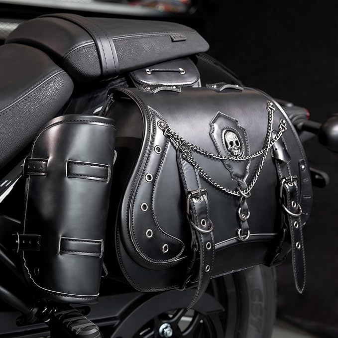 Motorcycle Saddlebags, 30L Leather Waterproof Side Saddle Bags with Cup Holder, Universal Powersports Saddlebags for Harley Davidson Sportster Dyna Softail Honda Shadow Rebel Yamaha Kawasaki Vulcan