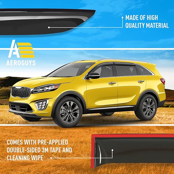 Extra Durable Window Deflectors Tape-On Window Visors Rain Guards Fit for Kia Sorento 2016-2020, Sun Visors, Wind Vent for Shades, Exterior Car Accessories - 4pcs. AG0087