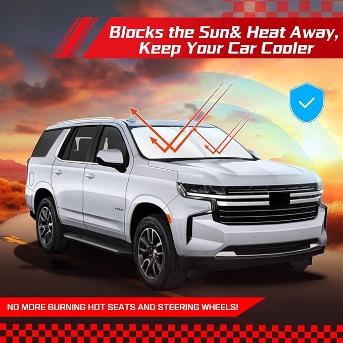 ARISMOTOR Windshield Sun Shade for Che-vrolet Chevy Tahoe 2021-2025, Custom Fit Foldable Front Window Sunshade Sun Visor Protector, Block UV Rays Keep Your Car Cooler