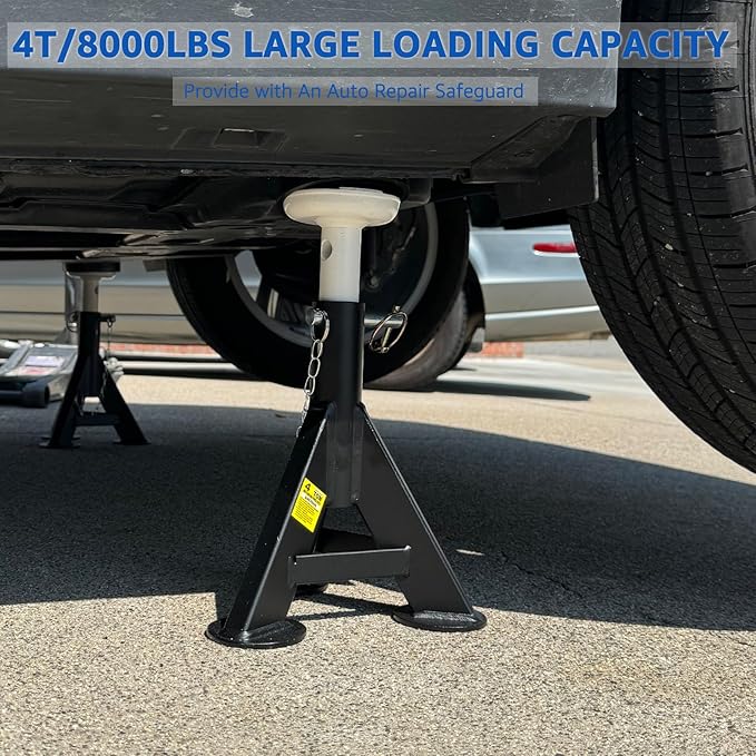 HKTE 4 Ton Heavy Duty Jack Stands, Low Profile, Security Locking Pins, 8,000 lbs Capacity, 2pack