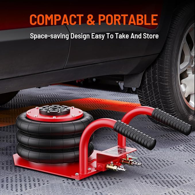 Air Jack, 3 Ton/6600 lbs Car Jack, 3-5 s Fast Lifting Pneumatic Jack with Short Handle, Lift up to 17.7 inch Air Bag Jack for Cars, Garages, Repair(Red)