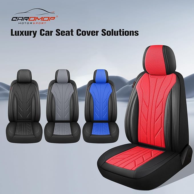 CAROMOP Luxury Faux Leather&Fabric Car Seat Covers Full Set with Breathable 3D Foam Back Support,Universal Comfortable Seat Covers for Cars,Trucks,SUVs, Front Armrests Compatible(5-Seat Black/Red)