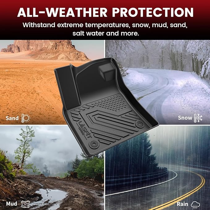 LASFIT Floor Mats & Backrest Mats & Cargo Mats for Volkswagen VW Atlas 2020-2025 (Only for 7 Passenger Bench Seating), All Weather TPE Custom Fit Floor Liners for VW Atlas Full Set Car Mats, Black