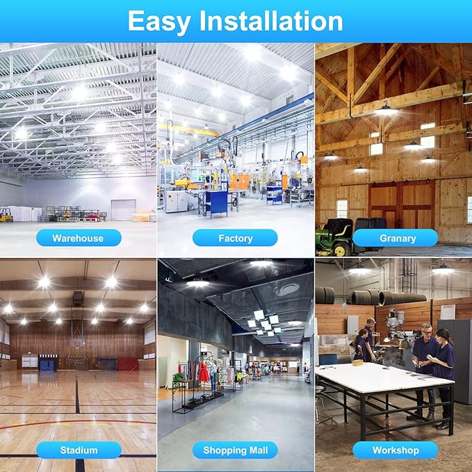 480V High Bay LED Lights 240W 36000LM(150LM/W) UL DLC Listed 0-10V Dimmable UFO High Bay Lighting 240W 200W 150W Adjustable 5000K IP65 Barn Workshop Warehouse Gym Factory Light