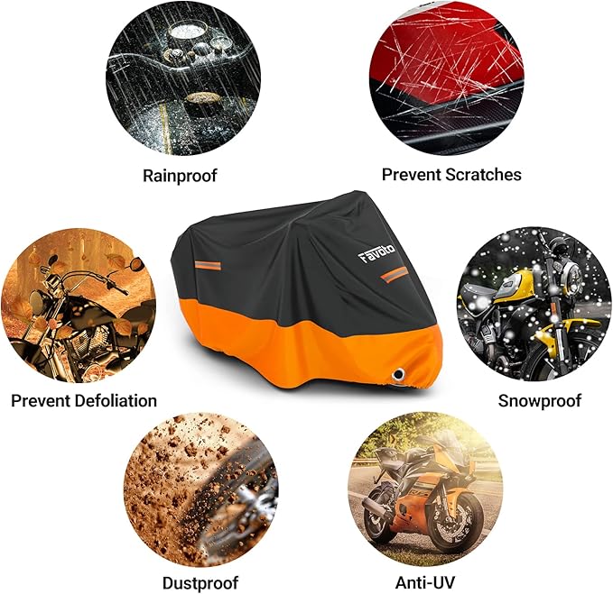 Favoto Motorcycle Cover Reflective 96.5 inches Length All Season Universal Weather Waterproof Sun Outdoor Protection with Lock-Holes & Storage Bag Motorbike Vehicle Cover